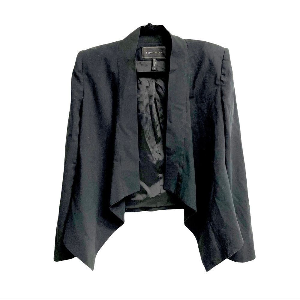 BCBGMAXAZRIA Black Abree Draped Open Waterfall Blazer Medium
